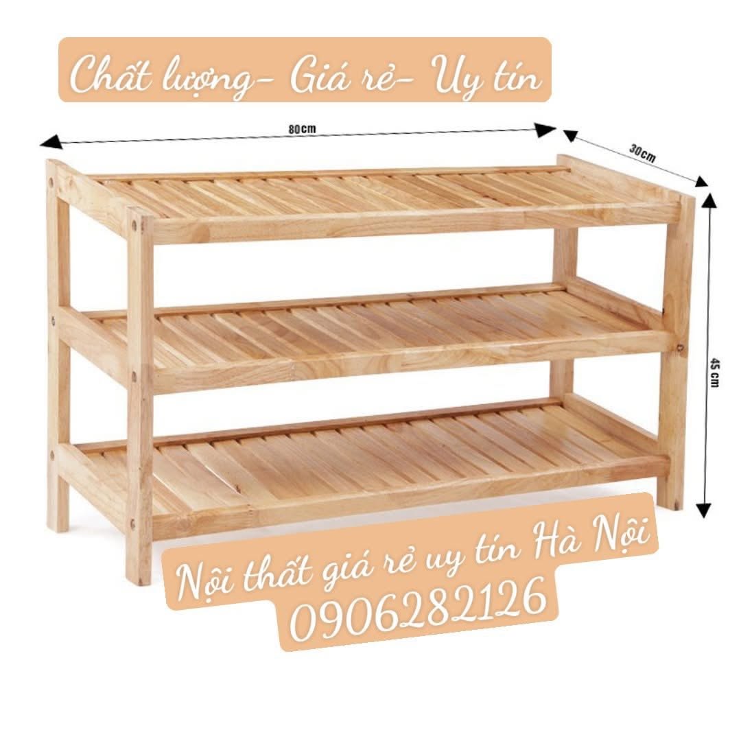 Kệ dép gỗ tự nhiên 3 tầng 80cm