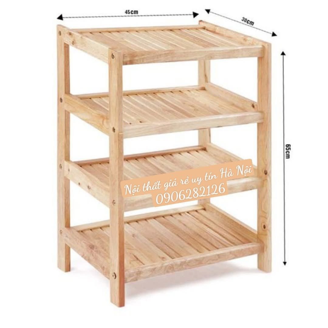 Kệ dép gỗ tự nhiên 4 tầng 45cm