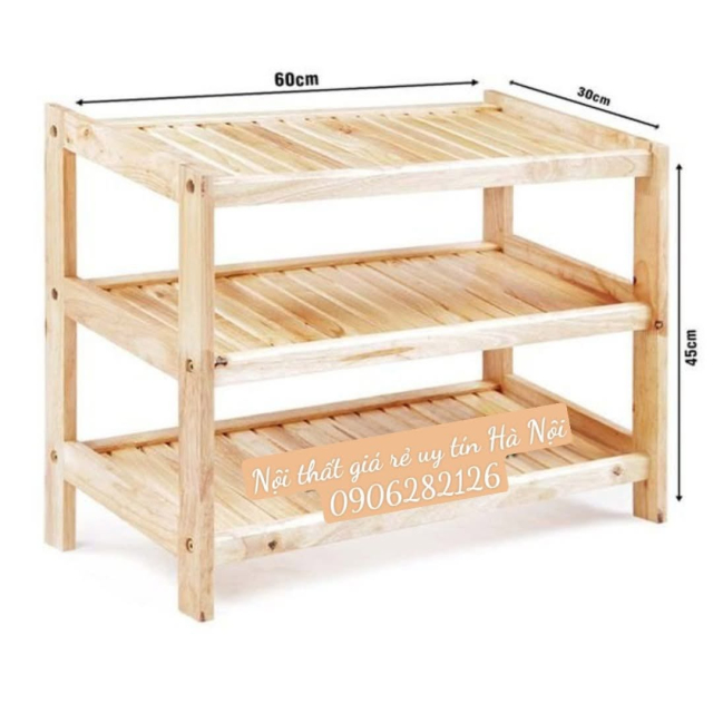 Kệ dép gỗ tự nhiên 3 tầng 60cm