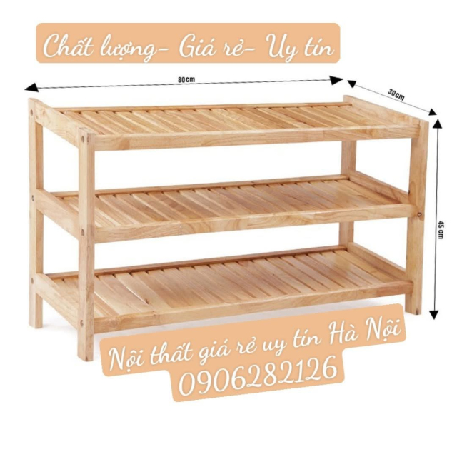 Kệ dép gỗ tự nhiên 3 tầng 80cm
