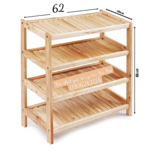 Kệ dép gỗ tự nhiên 4 tầng 60cm
