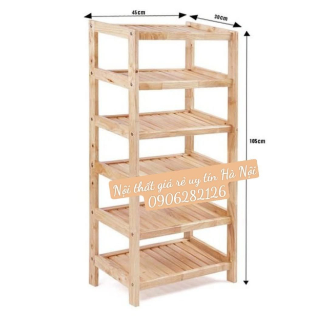 Kệ dép gỗ tự nhiên 6 tầng 45cm