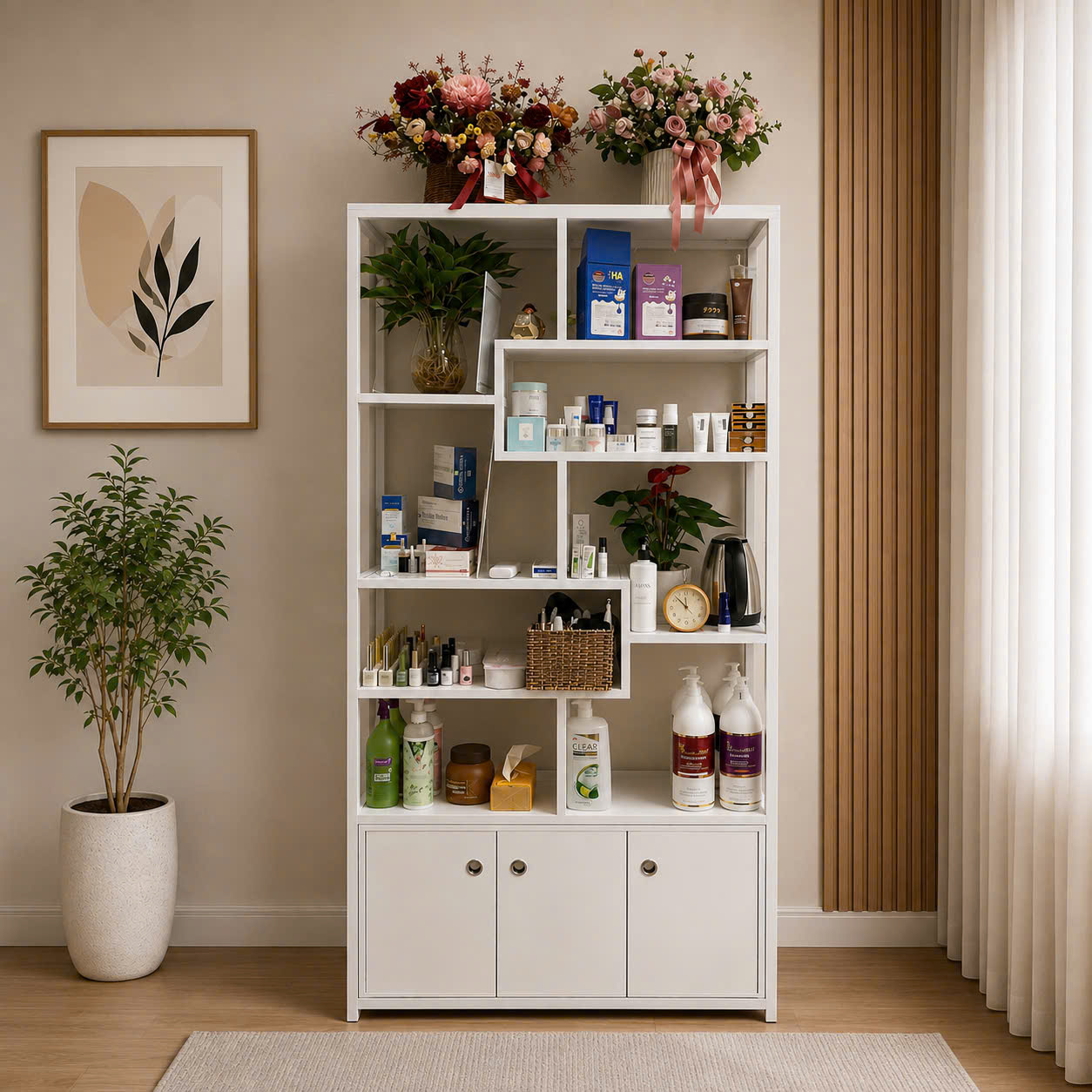 Kệ trang trí khung sắt mặt gỗ 1m x 2m