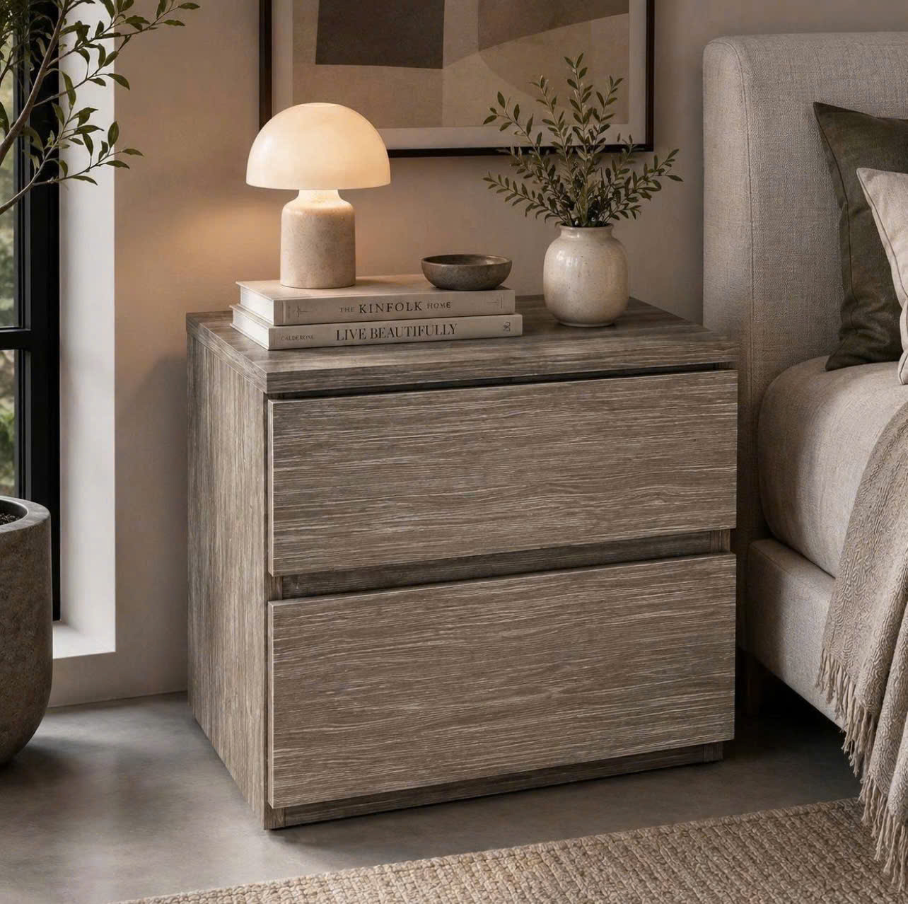 Táp đầu giường gỗ MDF 2 ngăn kéo giá rẻ - K1