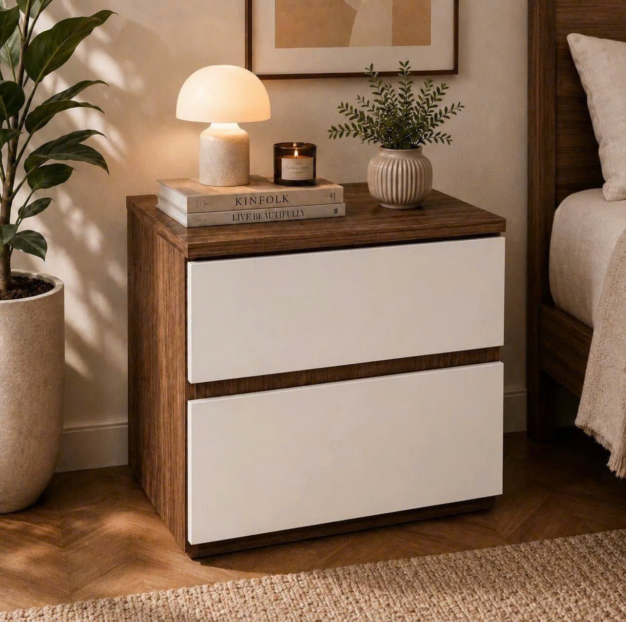Táp đầu giường gỗ MDF 2 ngăn kéo giá rẻ - K1