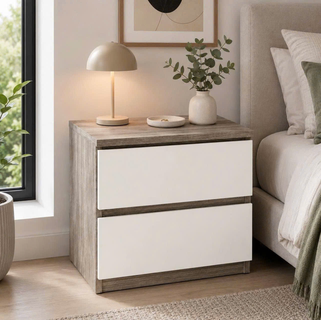 Táp đầu giường gỗ MDF 2 ngăn kéo giá rẻ - K1