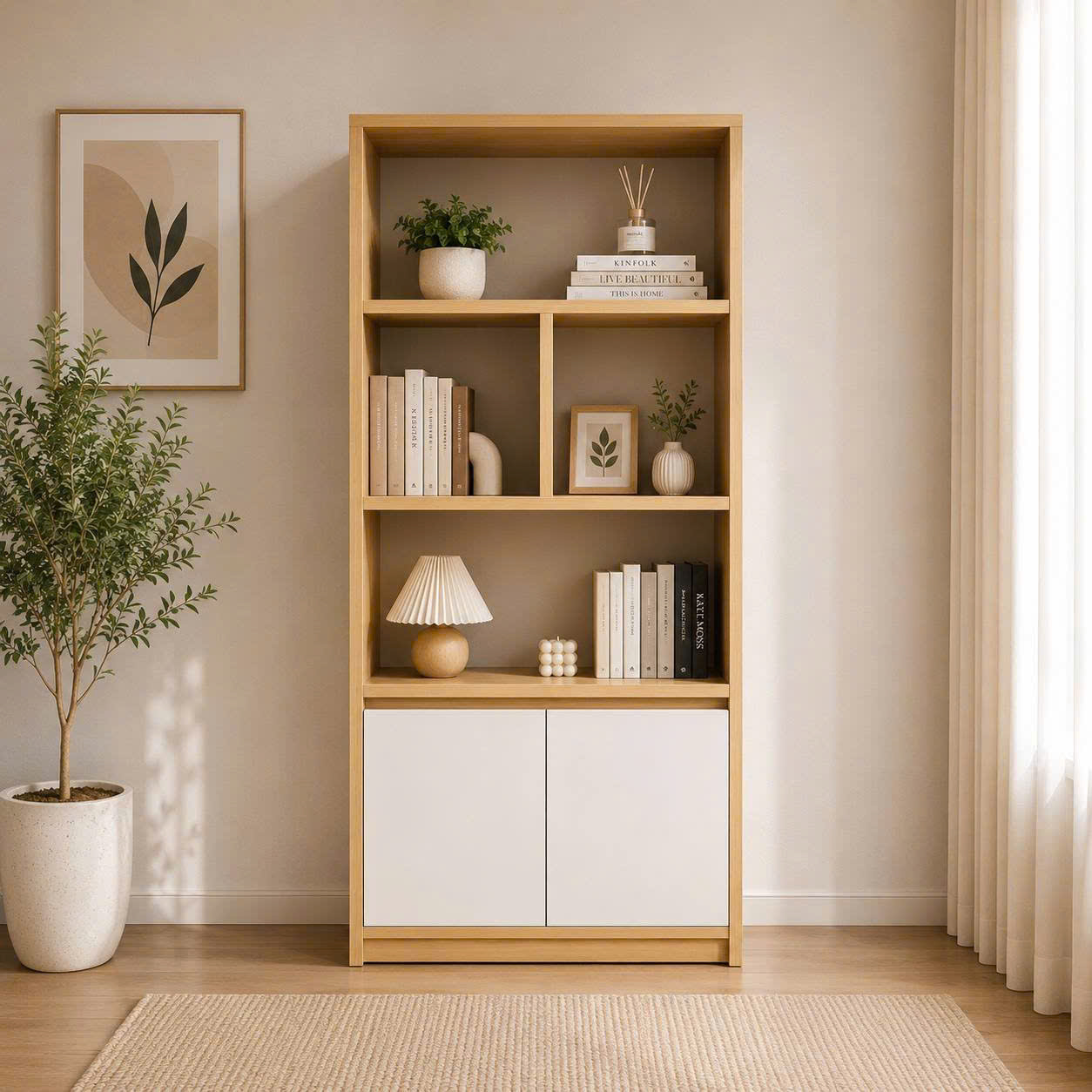 Tủ giá sách gỗ MDF 60x1m5 thiết kế hiện đại đa năng