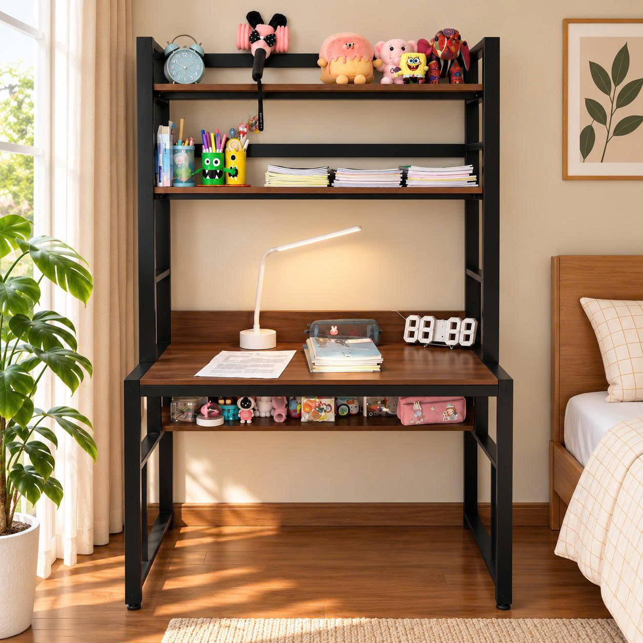 Bàn Học Làm Việc Khung Sắt Vuông Mặt Gỗ MDF – Kích Thước 50x1m, 60x1m2