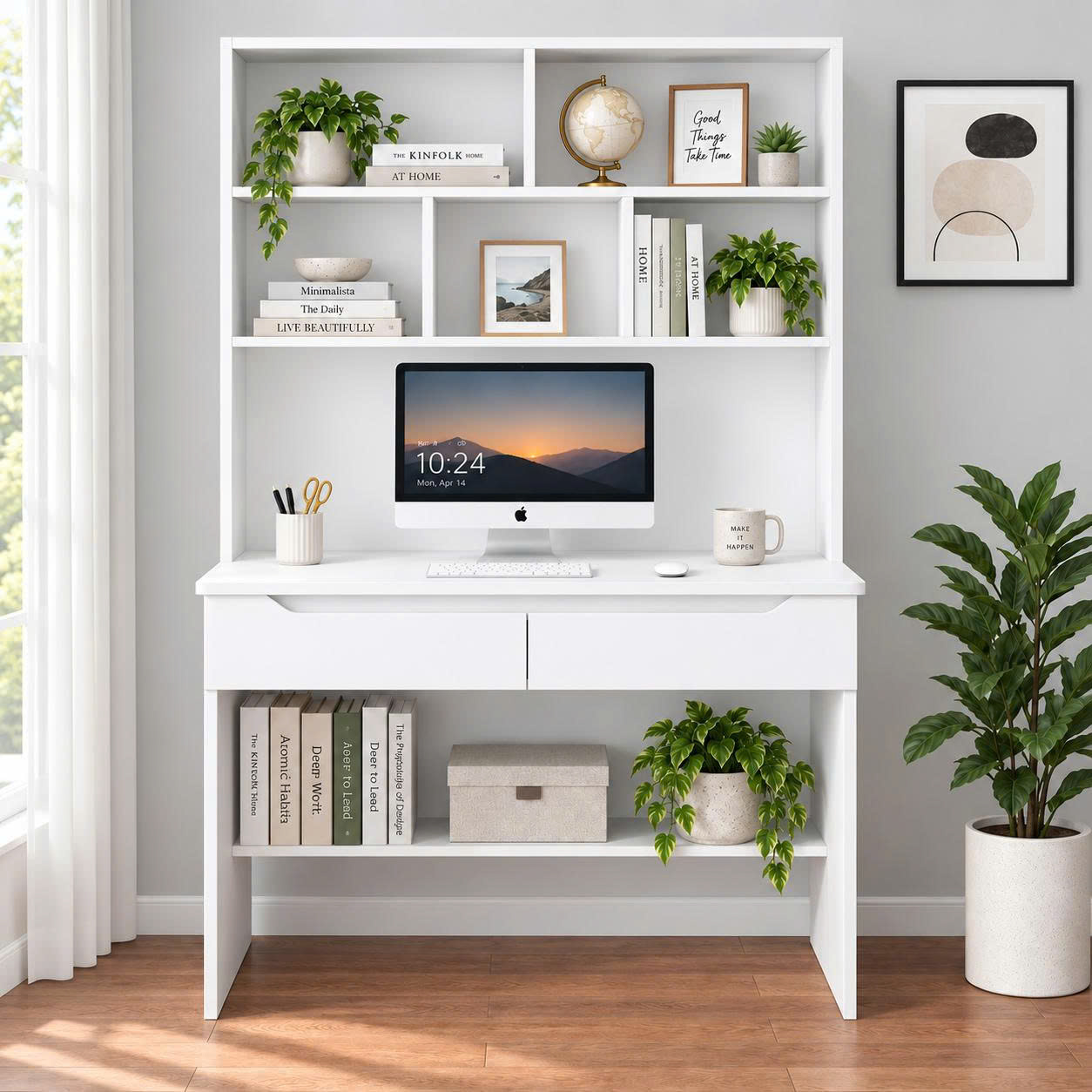 Bàn Học Liền Giá Sách Có 2 Ngăn Kéo Thiết Kế Hiện Đại