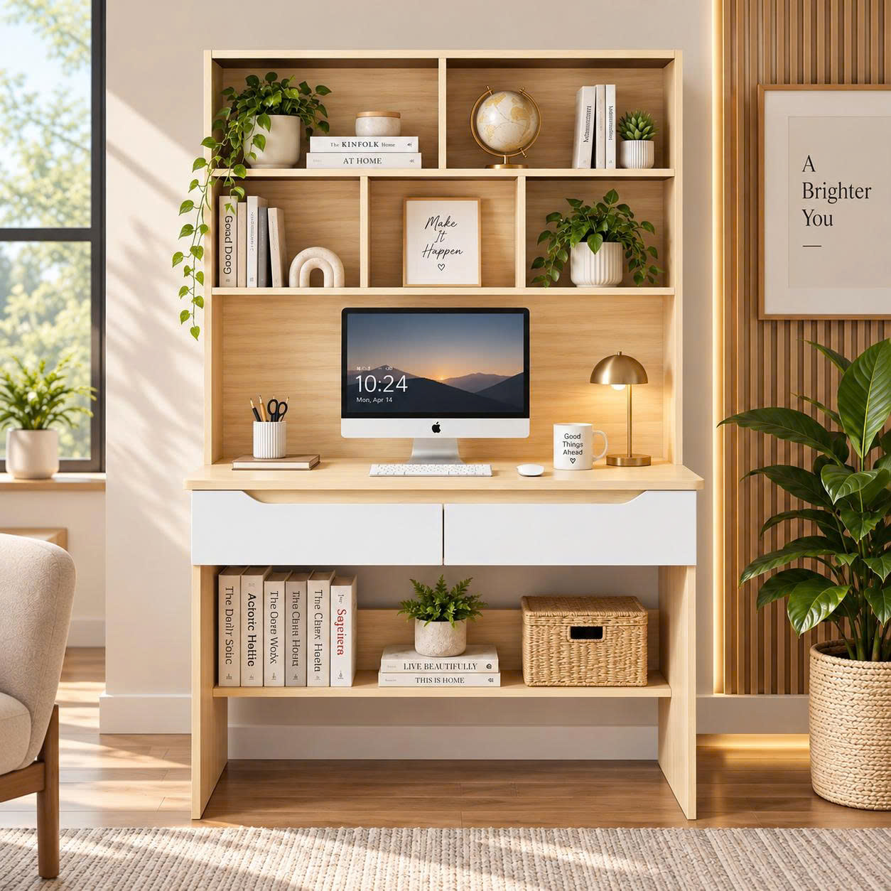 Bàn Học Liền Giá Sách Có 2 Ngăn Kéo Thiết Kế Hiện Đại