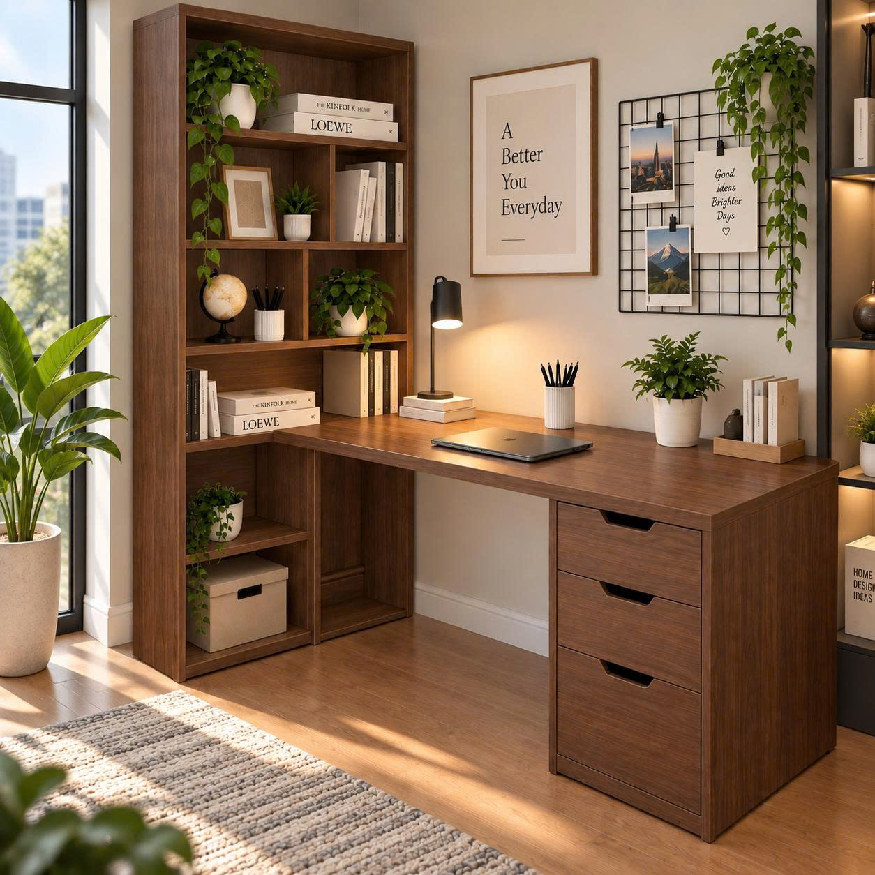 Bàn Học Liền Kệ Sách Có Tủ Ngăn Kéo Đa Năng