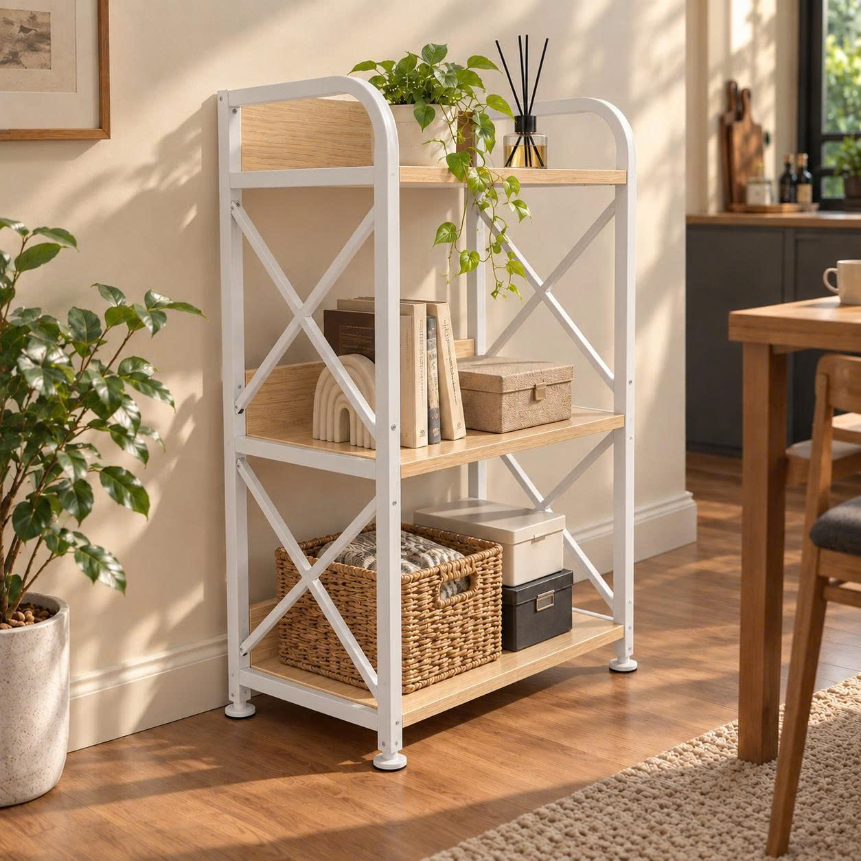 Kệ 3 tầng khung sắt mặt gỗ chữ X