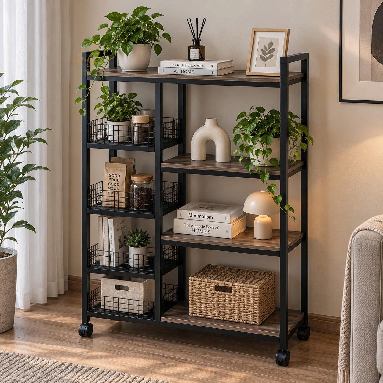 Kệ Đa Năng Khung Sắt Mặt Gỗ MDF 90x130x40cm