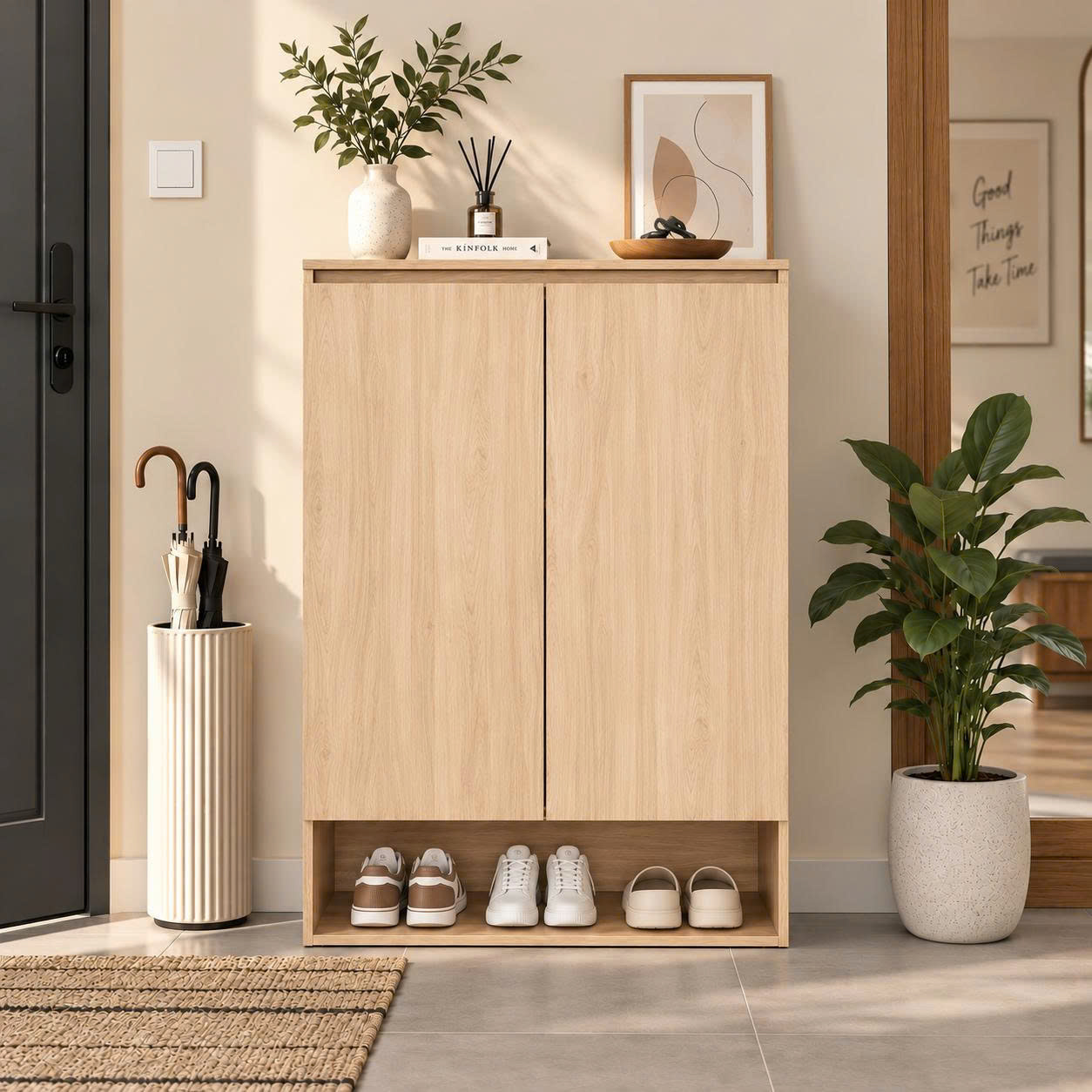 Tủ giày 2 cánh 60cm có ngăn dưới thông thoáng