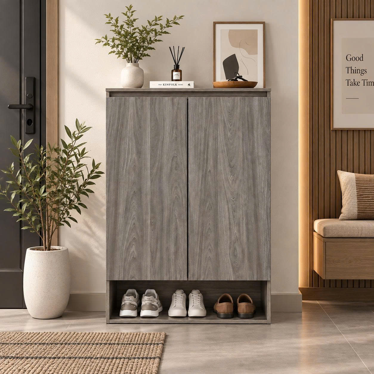 Tủ giày 2 cánh 60cm có ngăn dưới thông thoáng