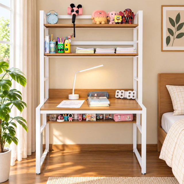 Bàn Học Làm Việc Khung Sắt Vuông Mặt Gỗ MDF – Kích Thước 50x1m, 60x1m2