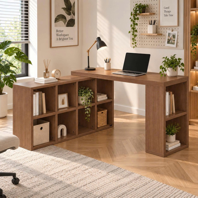 Bàn Học Làm Việc Xoay Đa Năng Kèm Kệ