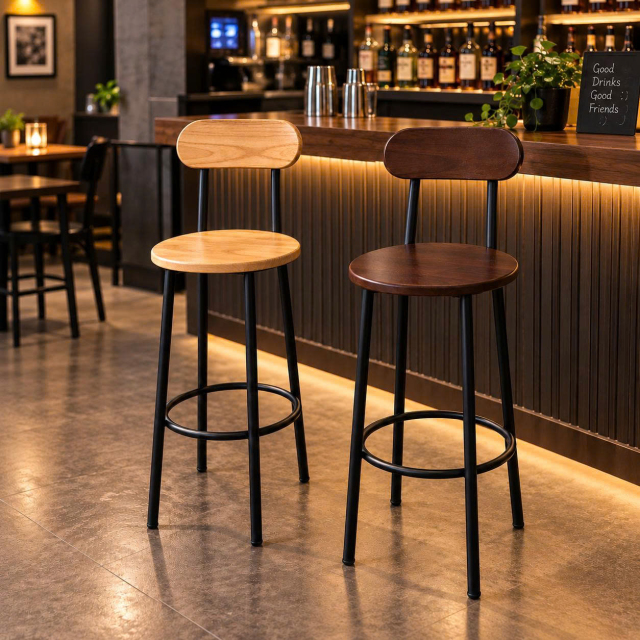 Ghế Bar Mặt Gỗ Cao Su Tự Nhiên
