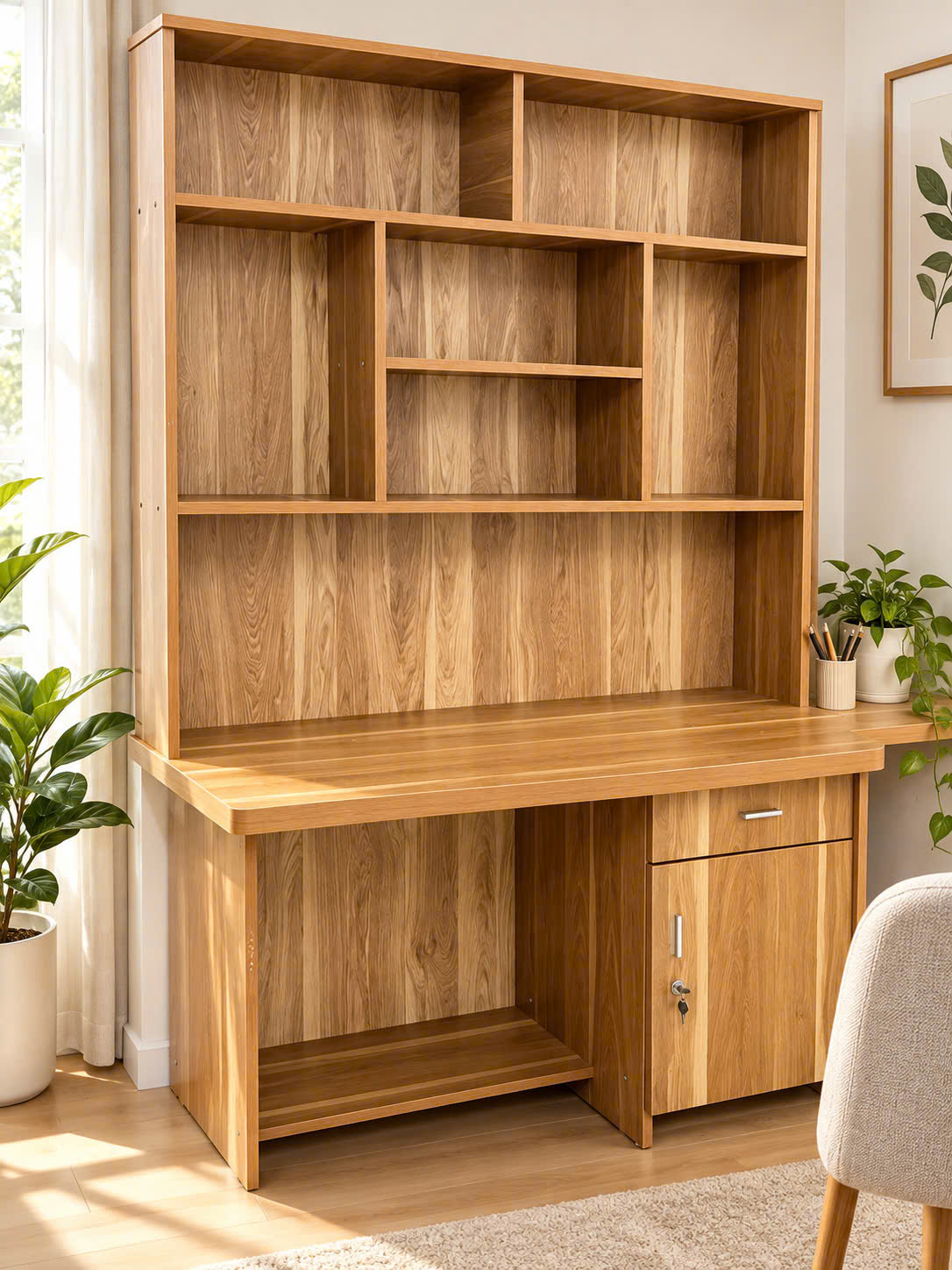 Bàn Học Liền Giá Sách 1m2 Có Hộc Tủ Đa Năng